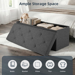 43-Inch Foldable Storage Ottoman Bench with Padded Seat – Grey, 660 lbs Capacity