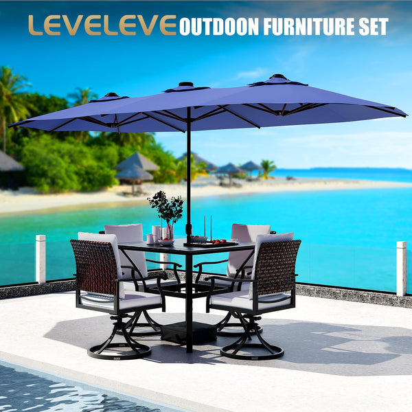 Large Rectangular Patio Umbrella with Base & LED Lights