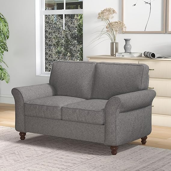 Modern Linen Loveseat Sofa – 2-Seat Upholstered Couch