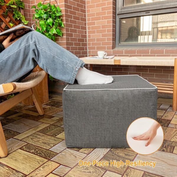 Outdoor Square Ottoman – Waterproof Patio Footrest, Gray