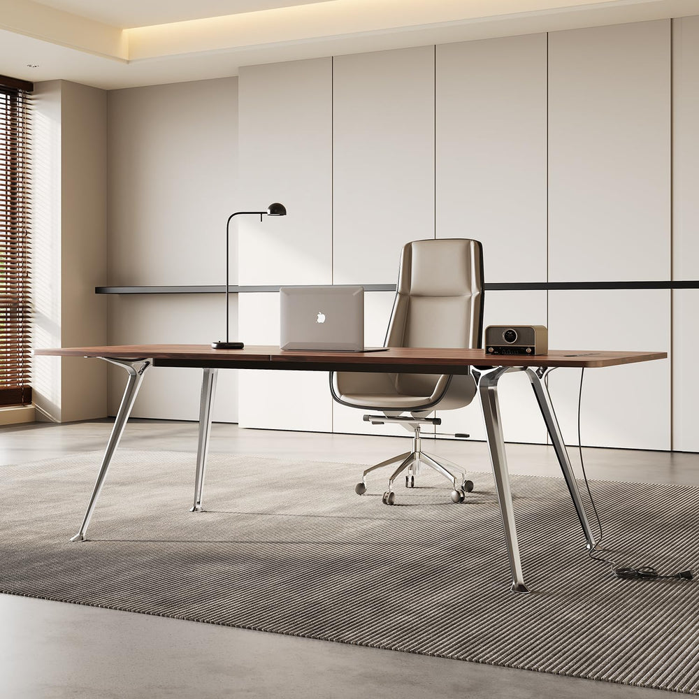 60-Inch Executive Desk with Built-In Power Outlet & Chrome Legs