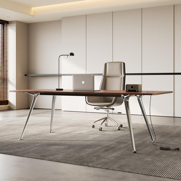 60-Inch Executive Desk with Built-In Power Outlet & Chrome Legs
