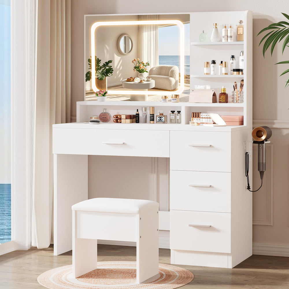 Makeup Vanity Desk with Smart LED Mirror & Charging Station