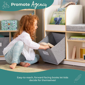 Kids Reading Nook Bookshelf Bench with Storage Bins, Shelves & Seat Cushion