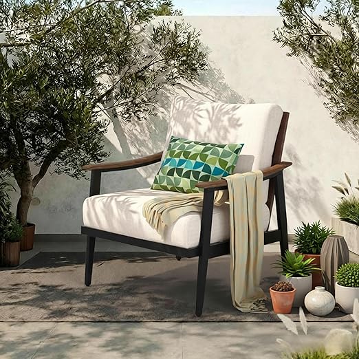 Outdoor Patio Loveseat Sofa with Wicker Backrest & Thick Cushion