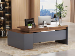 L-Shaped Executive Desk with Storage Cabinet & Open Shelves, 78.74"
