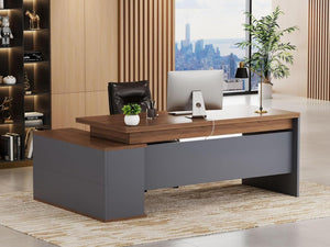 L-Shaped Executive Desk with Storage Cabinet & Open Shelves, 78.74"