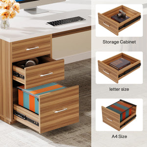 L-Shaped Executive Desk with File Drawers & Cabinet