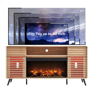 70" Fireplace TV Stand with 36" Electric Fireplace & Slatted Sliding Doors