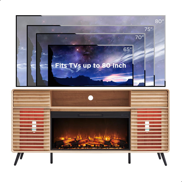 70" Fireplace TV Stand with 36" Electric Fireplace & Slatted Sliding Doors