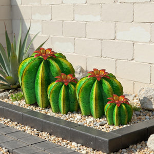 Metal Barrel Cactus Garden Sculptures 4-Pack