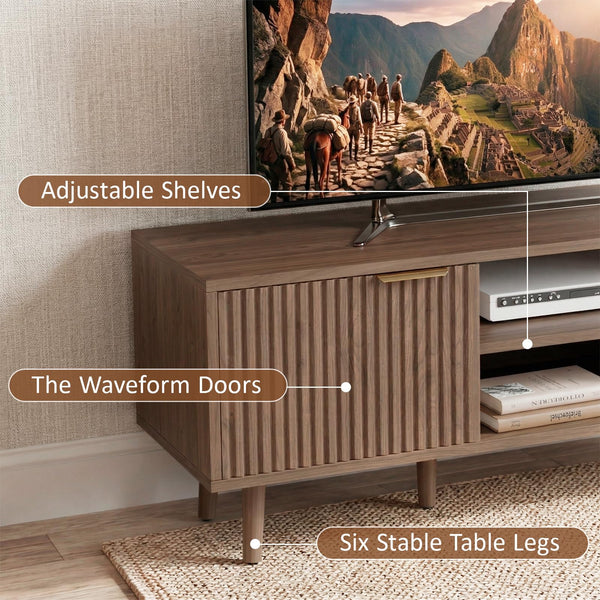 58" Fluted TV Stand with Adjustable Shelves & Cabinet Storage