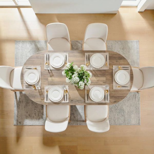 63-Inch Oval Dining Table for 4-6 | Wood-Grain Top & Metal T-Base