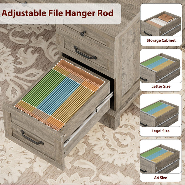 60-Inch Farmhouse Executive Desk with File Drawers & Charging Station