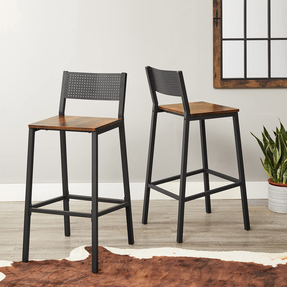 Industrial Bar Stools Set of 2 with Backrest