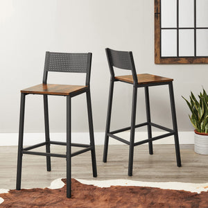 Industrial Bar Stools Set of 2 with Backrest