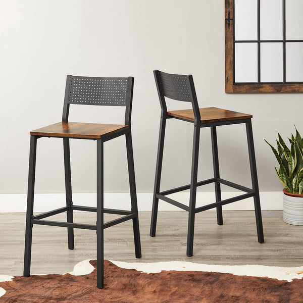 Industrial Bar Stools Set of 2 with Backrest
