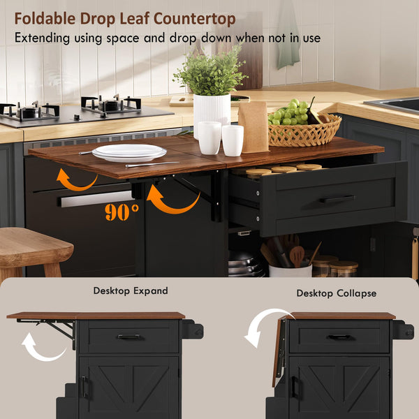 Rolling Kitchen Island with Drop Leaf & Storage