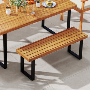 48" Acacia Wood Outdoor Bench with Metal Legs