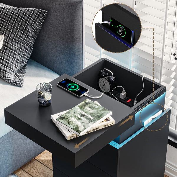 Nightstand with Charging Station and LED Lights