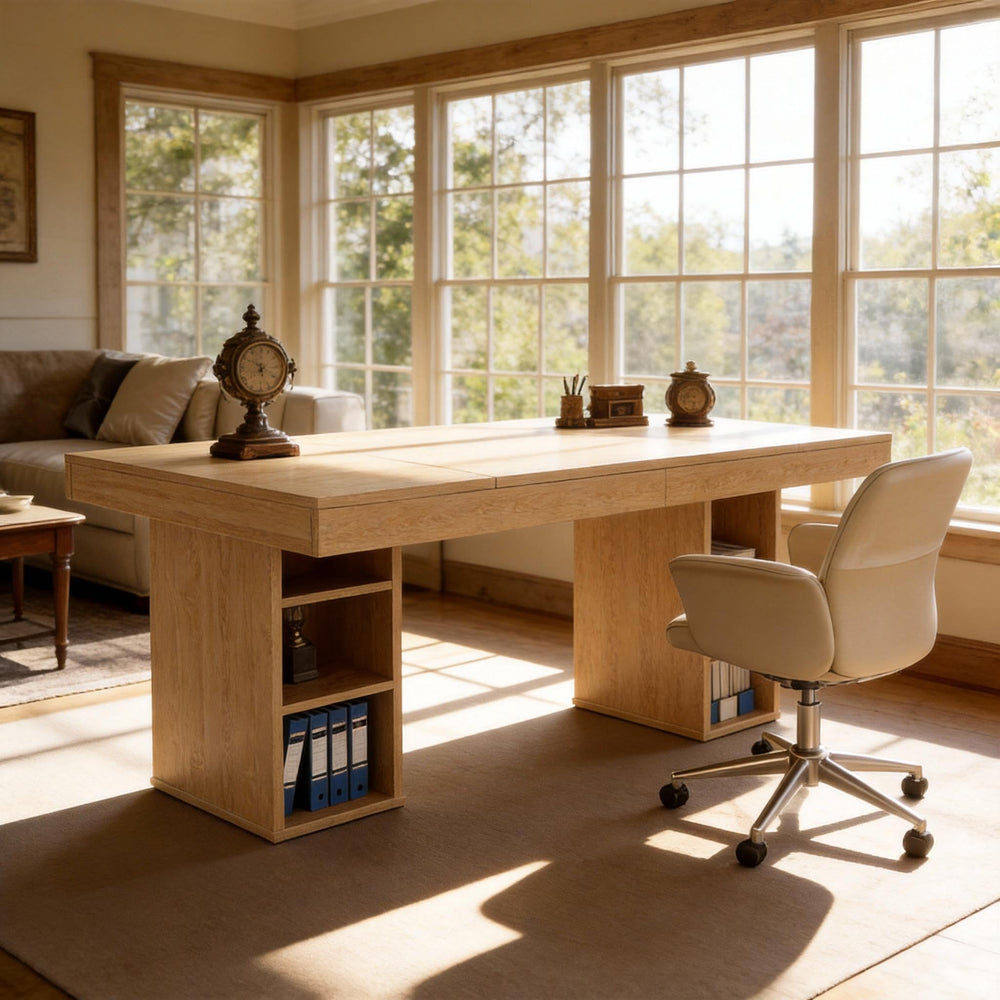 Executive Desk with Cabinet Storage & Metal Frame