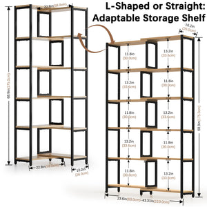 6-Tier Deformable Corner Bookshelf with Metal Frame