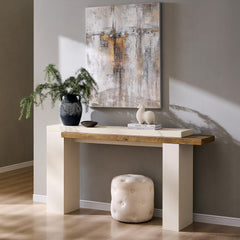 63-Inch Two-Tier Console Table with Geometric Design