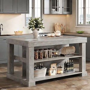 Kitchen Island with Seating and 3-Tier Storage Shelves