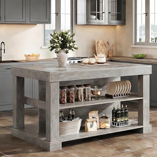 55-Inch Kitchen Island with Seating and Storage