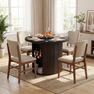 Expandable Round Dining Table with Storage Pedestal Base — Seats 2 to 12