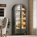 Arch Display Cabinet with Glass Doors, LED Lights & Drawer – 73" Tall