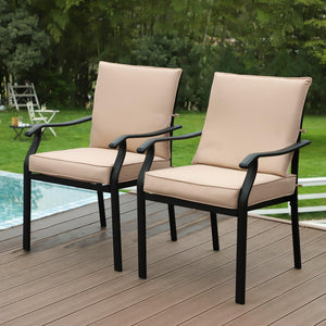 Metal Stackable Outdoor Patio Dining Chairs Set with Cushions – Khaki