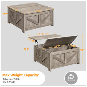 Square Lift Top Coffee Table with Hidden Storage