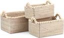 Seagrass Storage Basket Set of 4 – 2 Round & 2 Square Woven Bins with Handles