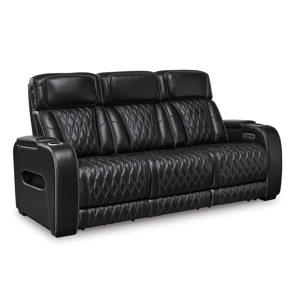Power Reclining Sofa with Adjustable Headrest & LED Lighting