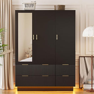 3-Door Armoire Wardrobe with Mirror & LED