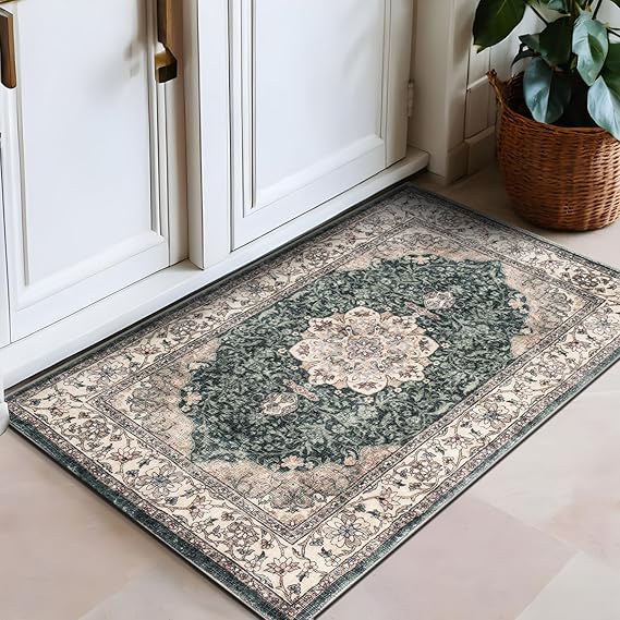 Traditional Oriental Medallion Washable Area Rug