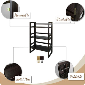 3-Shelf Folding Solid Wood Bookcase
