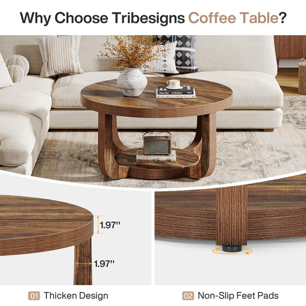 Round 2-Tier Coffee Table with Storage