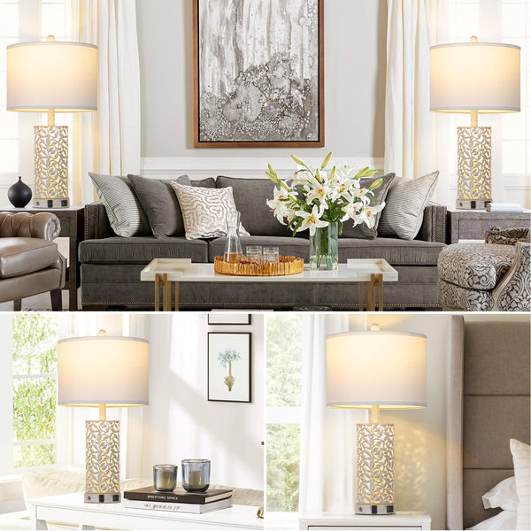 Farmhouse Table Lamp Set of 2 with USB Ports & Nightlight