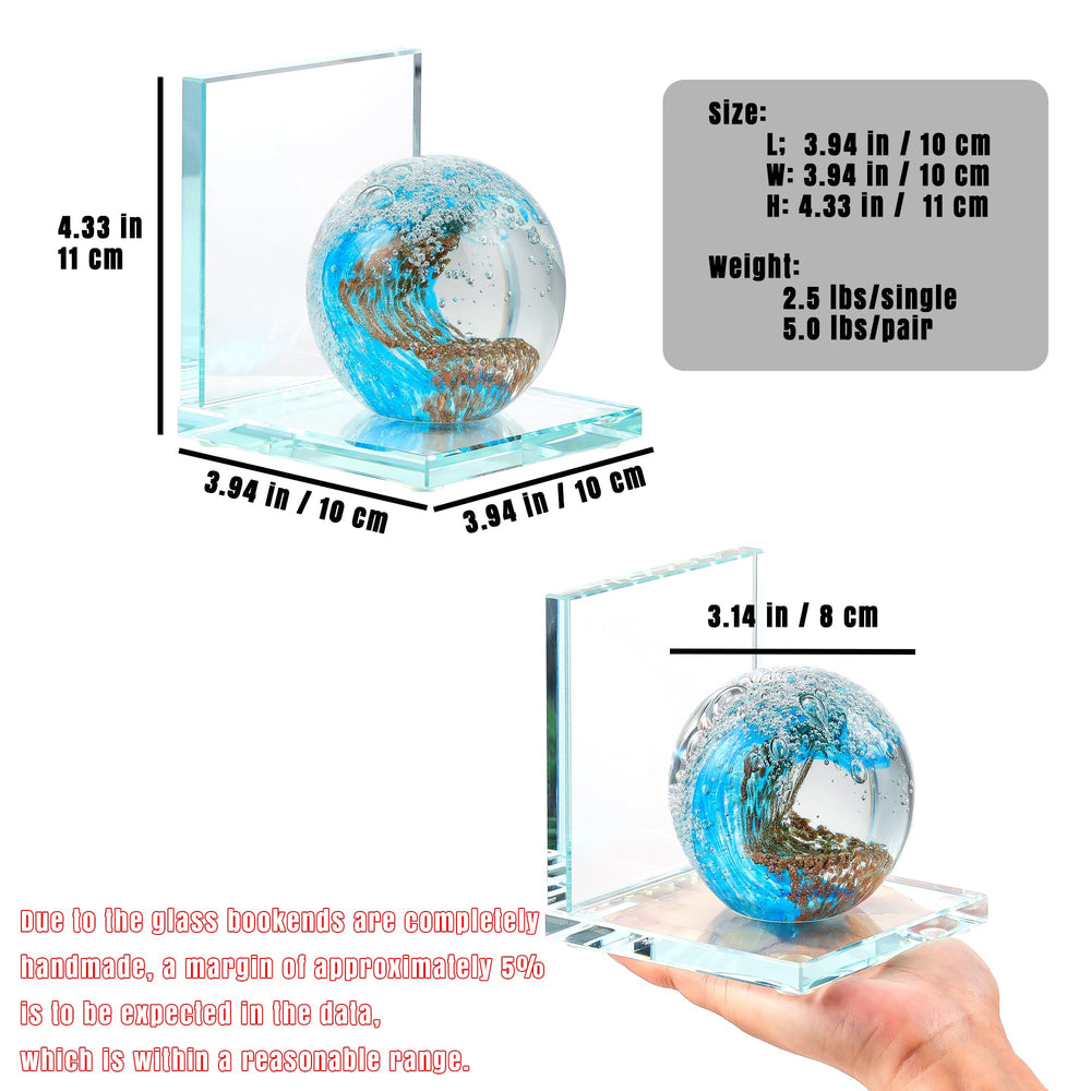 Glass Sea Wave Bookends Set of 2