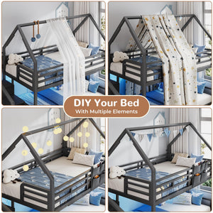 Twin Over Twin Metal Bunk Bed with Storage Staircase & LED Lighting