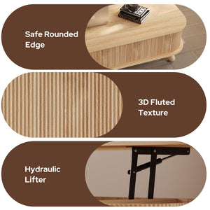 47" Oval Lift Top Coffee Table with Storage & Fluted Design