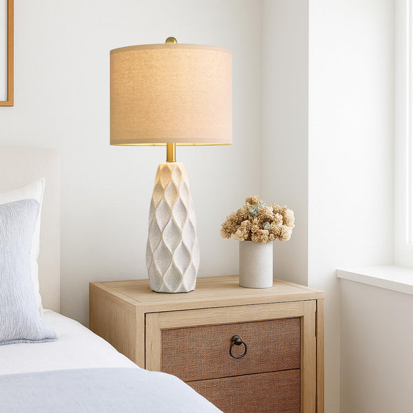 Ceramic Table Lamp Set of 2 — Boho Bedside Nightstand Lamp