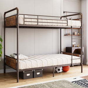 Twin Over Twin Metal Bunk Bed with Safety Guardrail