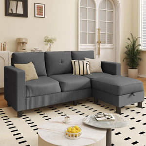 L-Shaped Sectional Sofa with Reversible Storage Ottoman