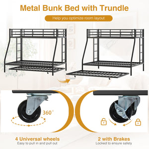 Metal Triple Bunk Bed with Trundle – Twin Over Full, Space-Saving Steel Frame