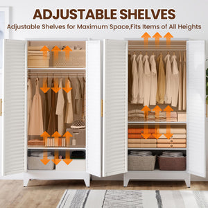 71" Metal Wardrobe Closet with Louvered Doors & Adjustable Shelves