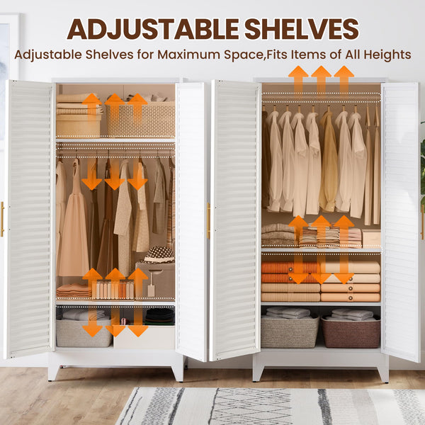 71" Metal Wardrobe Closet with Louvered Doors & Adjustable Shelves
