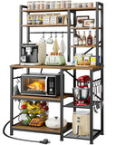 Baker's Rack with Power Outlet 12 Hooks Multi-Shelf Kitchen Storage